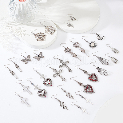 14 пара двухцветных эмалевых серег-подвесок в виде лезвия бритвы EJEW-AN0002-68-1