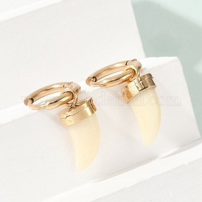 Серьги-кольца из пластика с имитацией ракушек из нержавеющей стали 304 EJEW-Z089-29G-1