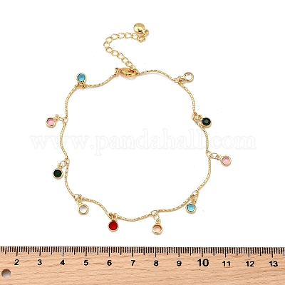 Плоские круглые браслеты с кисточками из богемской латуни и цветного стекла&nbsp;LS-AJEW-Z046-02G-1