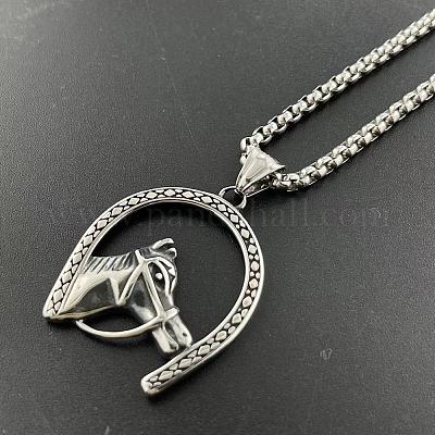 Винтажное ожерелье с подвеской в виде головы лошади из нержавеющей стали 304 в стиле панк-стрит ZB8161-1