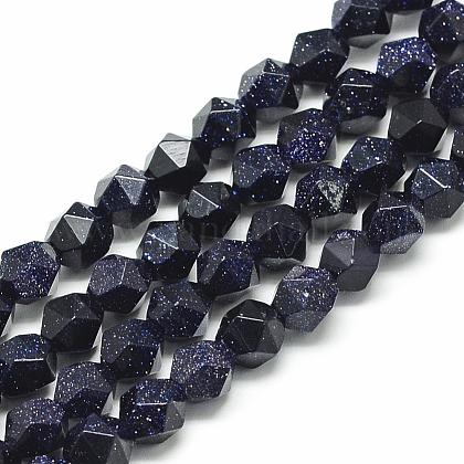 Synthetic Blue Goldstone Beads Strands G-S149-11-8mm-1
