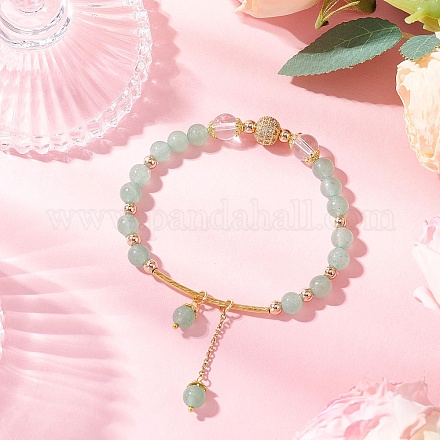 Браслеты из круглых бусин из натурального зеленого авантюрина и кварца для женщин BJEW-JB11931-01-1