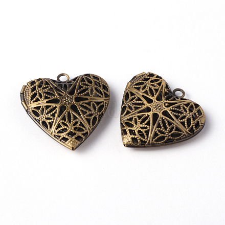 Corazón de filigrana de bronce hueca colgantes difusor medallón X-ECF135-1AB-1