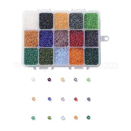 375G 15 Colors 12/0 Grade A Round Glass Seed Beads SEED-JP0011-01-2mm-1