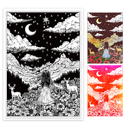 ПВХ-штампы «Девушка и дерево жизни» DIY-WH0582-0003-1