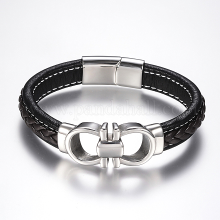 Bracelets de cordon en cuir tressé pour hommes X-BJEW-H559-15G-1