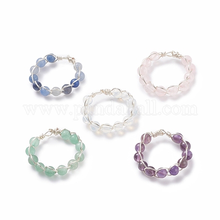 Bague ronde en perles tressées avec pierres précieuses mélangées RJEW-JR00462-1