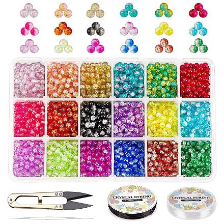 Kit per la creazione di braccialetti elasticizzati con perle di vetro craquelé dipinte da forno fai da te DIY-PH0004-54C-1
