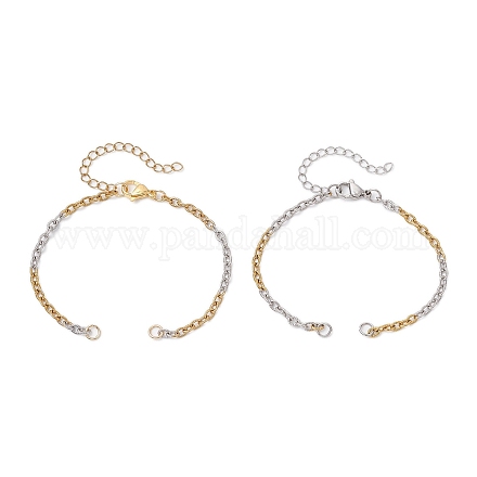 2 шт. 2 цвета двухцветный 304 нержавеющая сталь текстурированный кабель цепочка браслет изготовление AJEW-JB01339-1