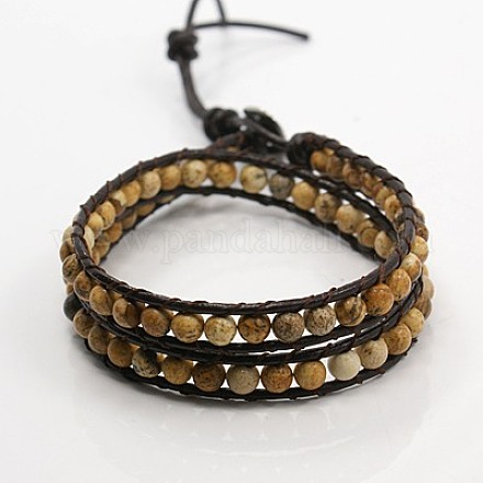 Мода двойной стиль обертывание драгоценный камень браслеты BJEW-J056-14-1