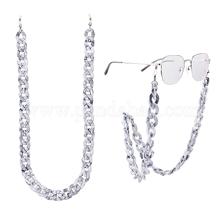眼鏡チェーン  眼鏡用ネックストラップ  アクリルカーブチェーン付き  304ステンレス鋼カニカンとラバーループエンド  ホワイトスモーク  30.7インチ（78cm） AJEW-GF0001-81D-1