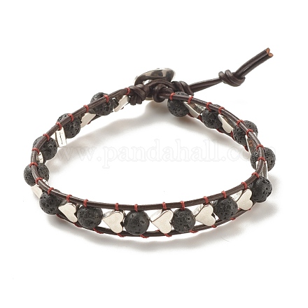 Bracelet de perles tressées en cœur de pierre de lave naturelle et d'alliage BJEW-JB08302-1