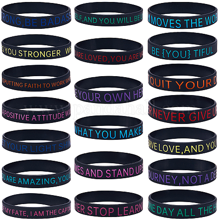 20Pcs 20 Style Motivational Quotes Silicone Cord Bracelets Wristbands BJEW-WH0020-51B-1