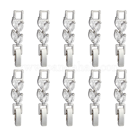 Superfindings 10 pz ottone zirconia fold over chiusura extender foglia collana braccialetto extender platino catena di estensione chiusura per creazione di gioielli collane bracciali artigianato fai da te ZIRC-FH0001-38P-1