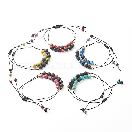 Set di braccialetti di perline intrecciate di diaspro imperiale naturale (tinto) per ragazze donne BJEW-JB06866-1