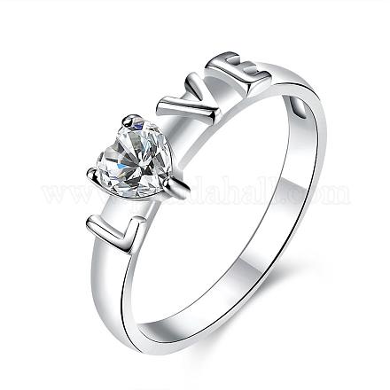 Romántico día de san valentín latón circonio cúbico palabra amor anillos de dedo RJEW-BB00240-01-1