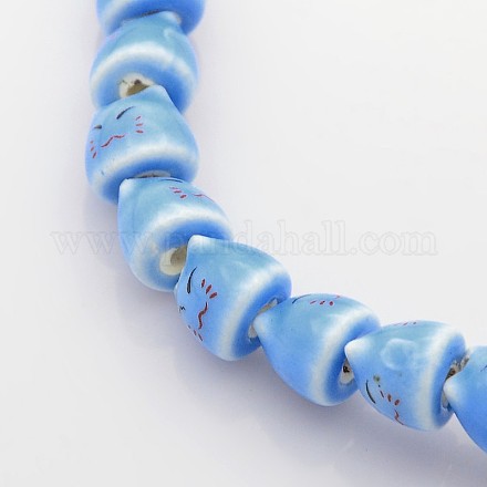 Fili di perline in ceramica smaltata lucida gattino fatto a mano PORC-L017-A04-1
