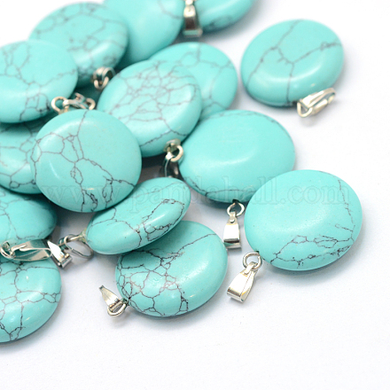 Flat Round Dyed Synthetic Turquoise Pendants G-Q370-20-1