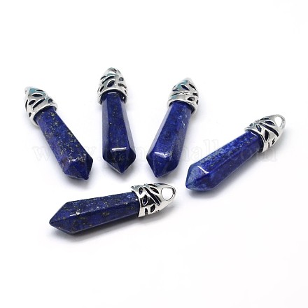 Bullet Platinum Tone Alloy Dyed Natural Lapis Lazuli Pointed Pendants G-F228-06H-RS-1