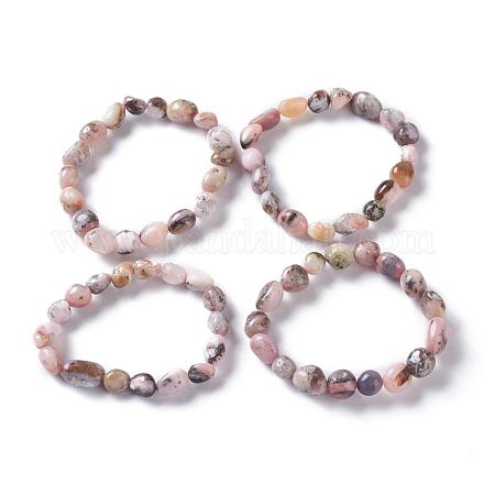 Bracelets extensibles en perles d'opale rose naturel X-BJEW-K213-46-1