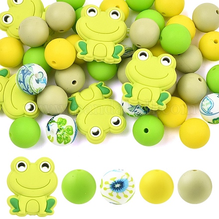 40 шт. 5 стильных бусины-лягушки и круглые пищевые экологически чистые силиконовые фокусные бусины&nbsp;SIL-YW0002-54-1