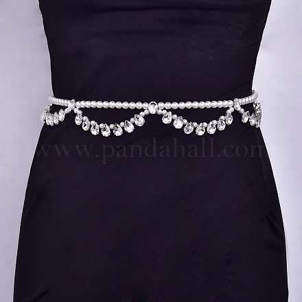 Двухслойные цепочки для талии и живота из сплава со стразами в форме капли и пластиковыми бусинами-имитаторами FS-WG13B7D-01-1