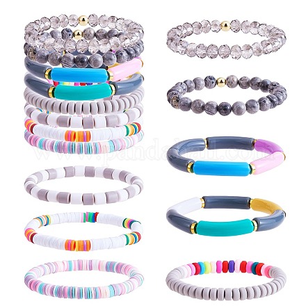 Set di 8 braccialetti elastici con perline di vetro e diaspro imperiale sintetico in 6 stili BJEW-SW00086-07-1