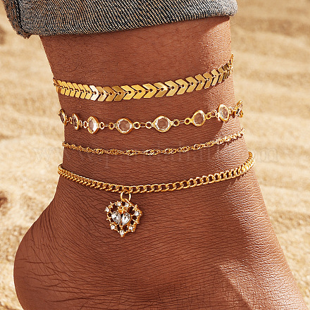 Браслеты на ногу из сплава с кристаллами и стразами в форме сердца FS-WG6B7FE-03-1