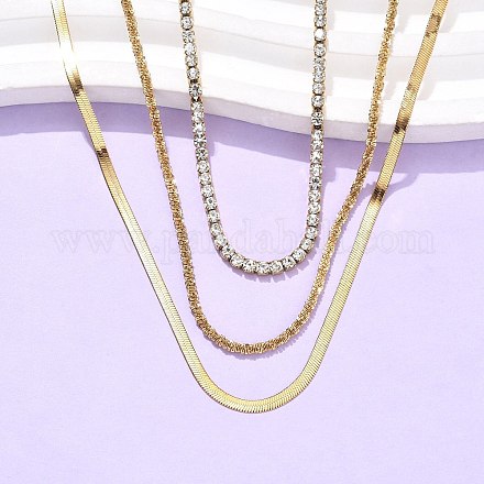 Женские колье из нержавеющей стали 304 с кристаллами и стразами в один слой NJEW-C083-04G-1