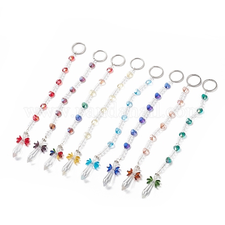 8pcs porte-clés en perles de verre galvanoplastie colorées KEYC-JKC00399-1