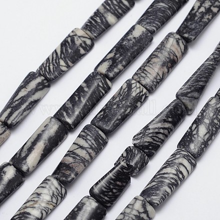Brins trapézoïdaux en pierre de soie noire naturelle / filet de perche G-L419-91-1