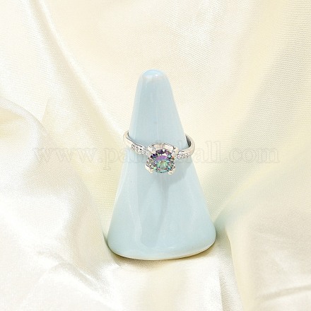 Регулируемые кольца из стерлингового серебра с родиевым покрытием и муассанитом для женщин RJEW-U038-07P-1