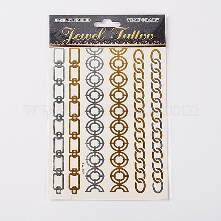 Formas de cadena mixta fresco del arte corporal falsos extraíble tatuajes temporales pegatinas de papel metálico X-AJEW-O012-11-1