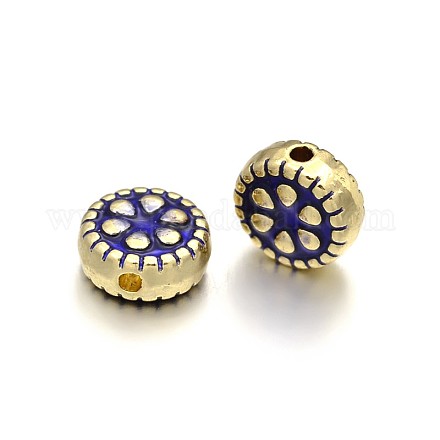 Flat Round with Flower Brass Enamel Beads KK-N0081-14-1