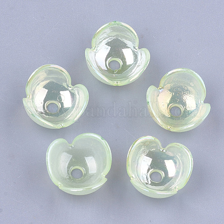 透明なアクリルビーズキャップ  ABカラー  3花びら  チューリップの花/ユリの谷  薄緑  10x19x19mm  穴：3mm  約830個/500g TACR-T007-02A-1