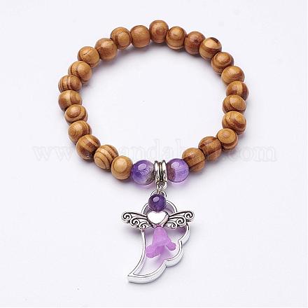 Wood Beads Charm Bracelets BJEW-JB02626-04-1