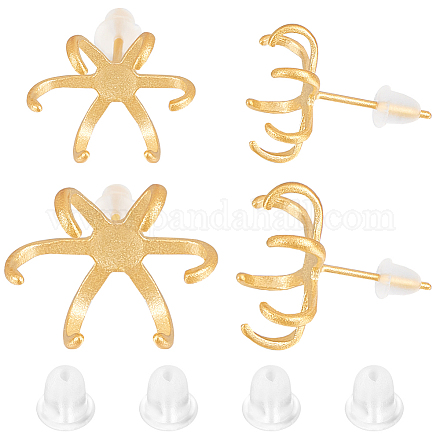 Beebeecraft 2 Pairs 2 Size Stud Post Claw Earring Blanks 925 Sterling Silver 6 Claws Earring Post Settings Matte Gold Color for DIY Stud Earrings Jewelry Making FIND-BBC0001-47G-1