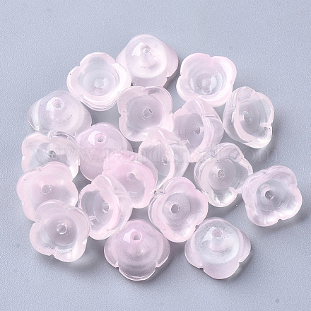 Cappucci di perle di vetro verniciato a spruzzo trasparente a 4 petalo GGLA-S054-009A-04-1