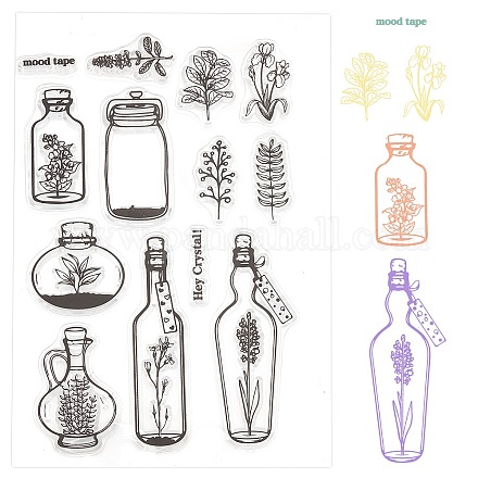 Globleland 植物ウィッシングボトル クリアスタンプ シリコーンスタンプカード カード作成装飾や DIY スクラップブッキング用 DIY-WH0167-56X-1