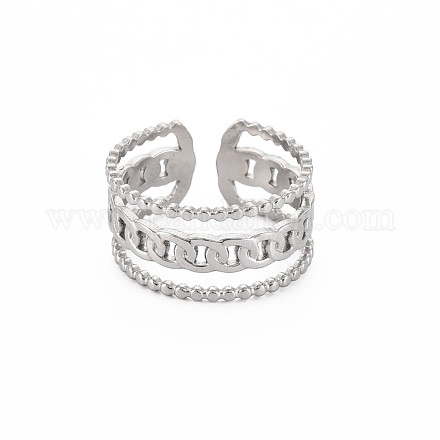 304 anillo de puño abierto con forma de cadena de acero inoxidable para mujer RJEW-S405-228P-1