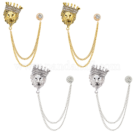 AHANDMAKER 4 pieces Lion Brooch with Crown Rhinestones JEWB-GA0001-15-1