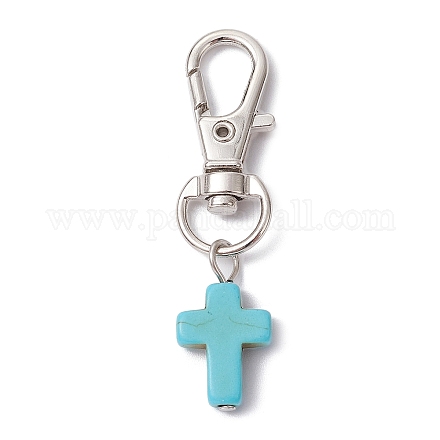 Décorations pendentifs croix turquoise synthétique HJEW-JM01531-01-1