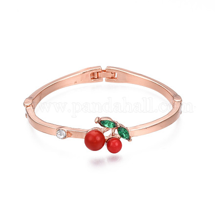 Bracelet jonc coloré à charnière en cerisier avec strass et acrylique BJEW-S118-130RG-1