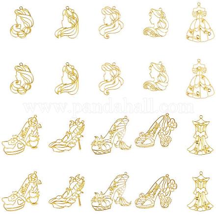 OLYCRAFT 20pcs Princess Theme Open Bezel Charms 10-Style Alloy Frame Pendants Color-Lasting Hollow Resin Frames with Loop for Resin Jewelry Making - Gold PALLOY-OC0001-39-1