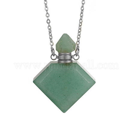 Ожерелье с подвеской в виде флакона духов из натурального зеленого авантюрина с ромбом BOTT-PW0001-066P-E-1