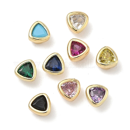 Треугольные латунные микропаве кабошоны из кубического циркония&nbsp;KK-P345-13G-F-1