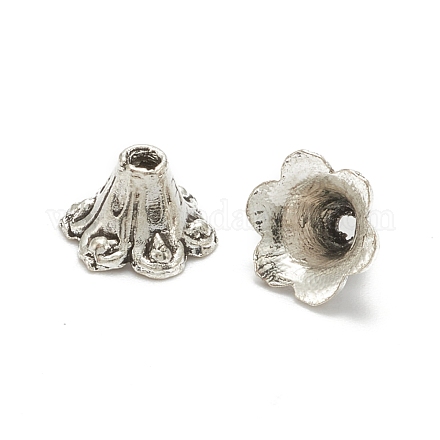 Tapas de abalorios de filigrana de campana de flor de aleación de estilo tibetano X-TIBEB-O005-02-1