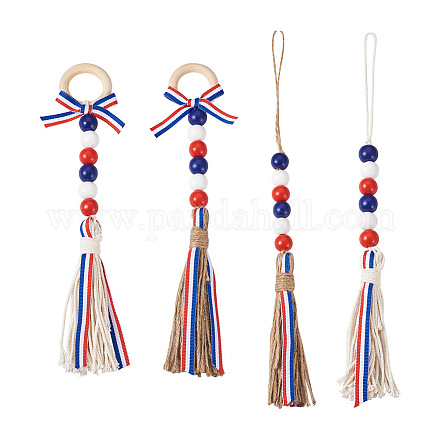 Crafans 4Pcs 2 Style Independence Day Theme Hemp Rope Tassels Pendant Decorations HJEW-CF0001-19-1