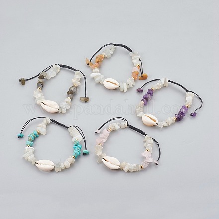 Bracelets de perles tressées naturelles / synthétiques avec pierres de lune et pierres de lune blanches BJEW-JB04080-1