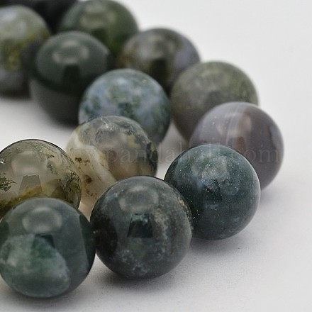 Natural Moss Agate Round Bead Strands G-J276-21-12mm-1